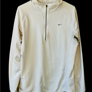 Nike Dri-Fit 1/4 Zip Hooded Running Shirt Popover. NikeFIT White Women’s L